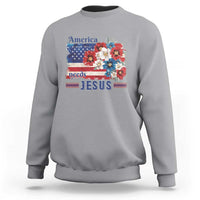 America Needs Jesus Sweatshirt Christian Floral US Flag 4th of July