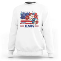 America Needs Jesus Sweatshirt Christian Floral US Flag 4th of July