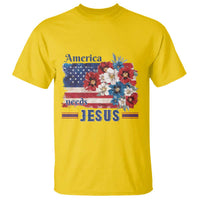 America Needs Jesus T Shirt Christian Floral US Flag 4th of July