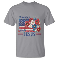 America Needs Jesus T Shirt Christian Floral US Flag 4th of July