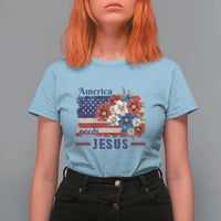 America Needs Jesus T Shirt For Women Christian Floral US Flag 4th of July