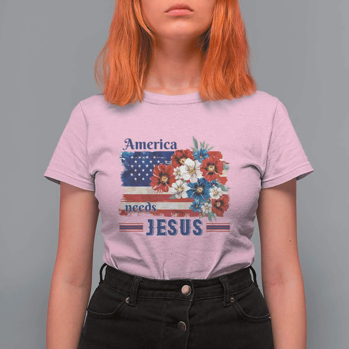 America Needs Jesus T Shirt For Women Christian Floral US Flag 4th of July