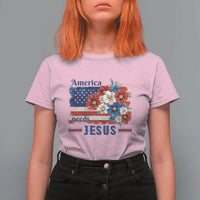 America Needs Jesus T Shirt For Women Christian Floral US Flag 4th of July