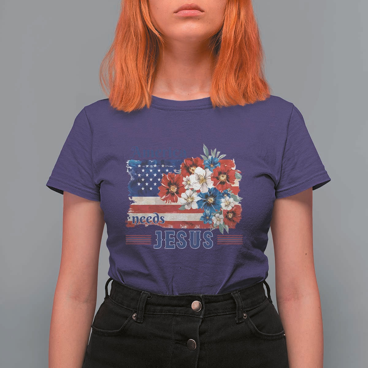 America Needs Jesus T Shirt For Women Christian Floral US Flag 4th of July