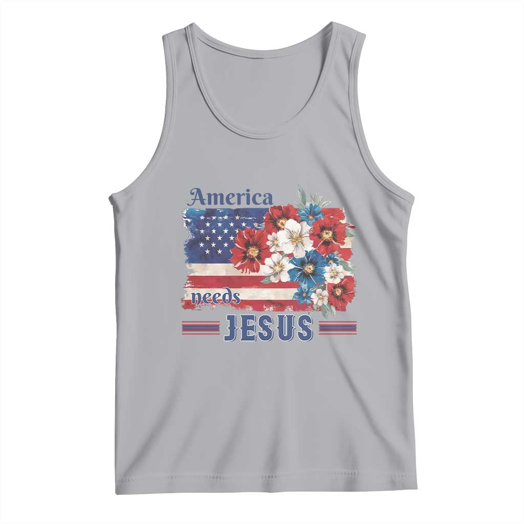 America Needs Jesus Tank Top Christian Floral US Flag 4th of July