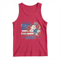 America Needs Jesus Tank Top Christian Floral US Flag 4th of July