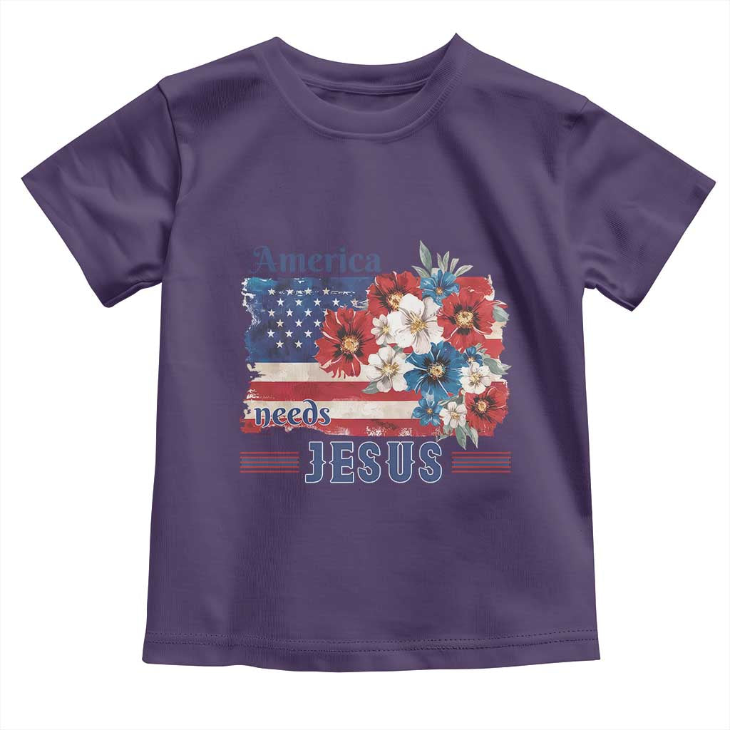America Needs Jesus Toddler T Shirt Christian Floral US Flag 4th of July
