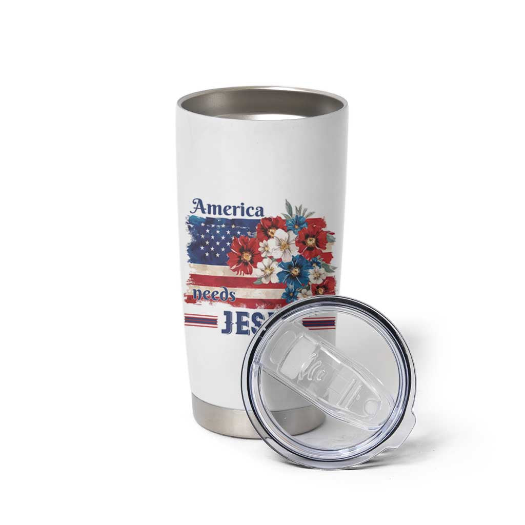 America Needs Jesus Tumbler Cup Christian Floral US Flag 4th of July