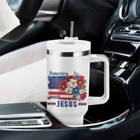 America Needs Jesus Tumbler With Handle Christian Floral US Flag 4th of July