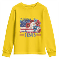 America Needs Jesus Youth Sweatshirt Christian Floral US Flag 4th of July