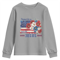 America Needs Jesus Youth Sweatshirt Christian Floral US Flag 4th of July