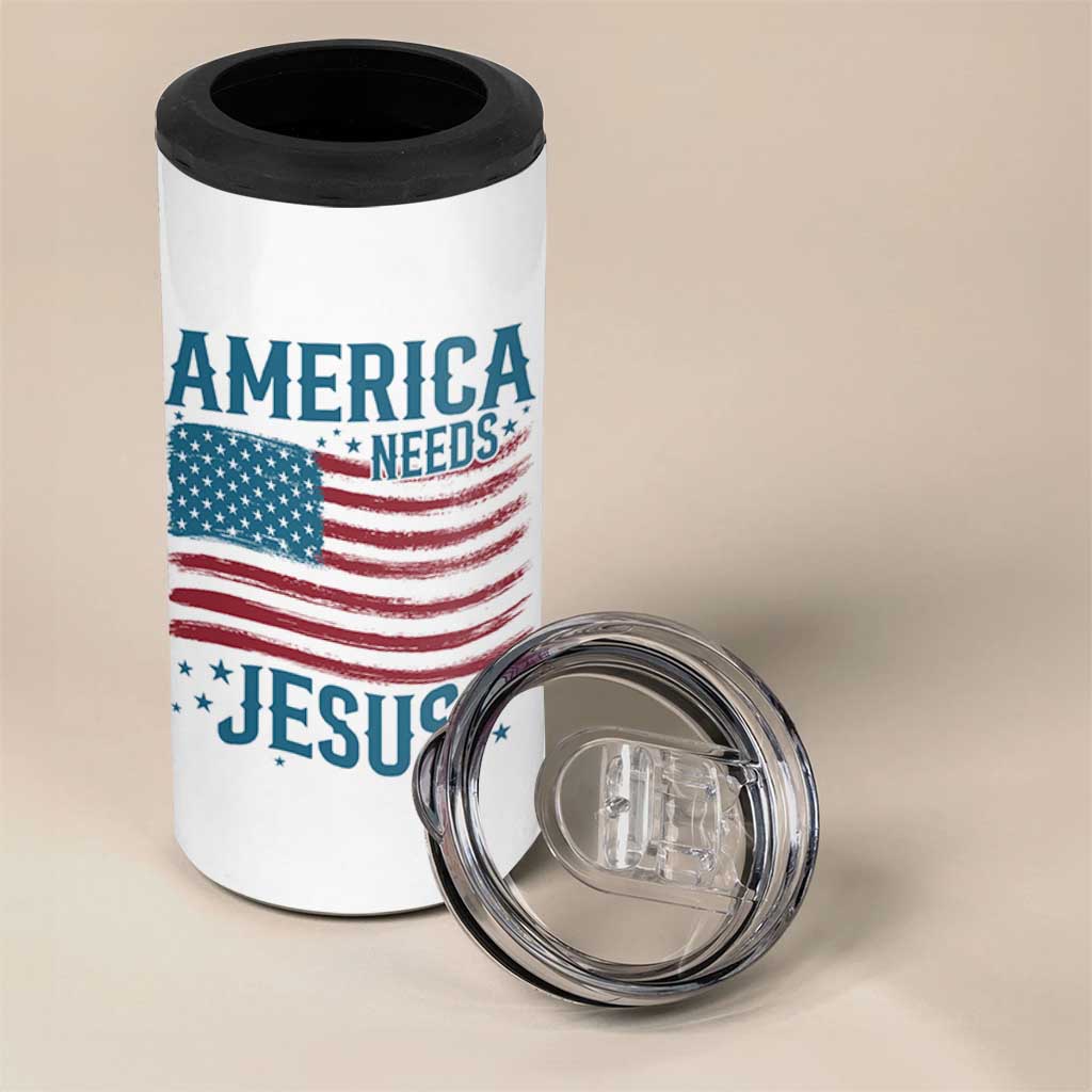 America Needs Jesus 4 in 1 Can Cooler Tumbler 4th of July Christian