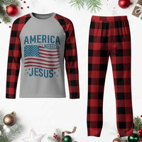 America Needs Jesus Plaid Pajama Set 4th of July Christian