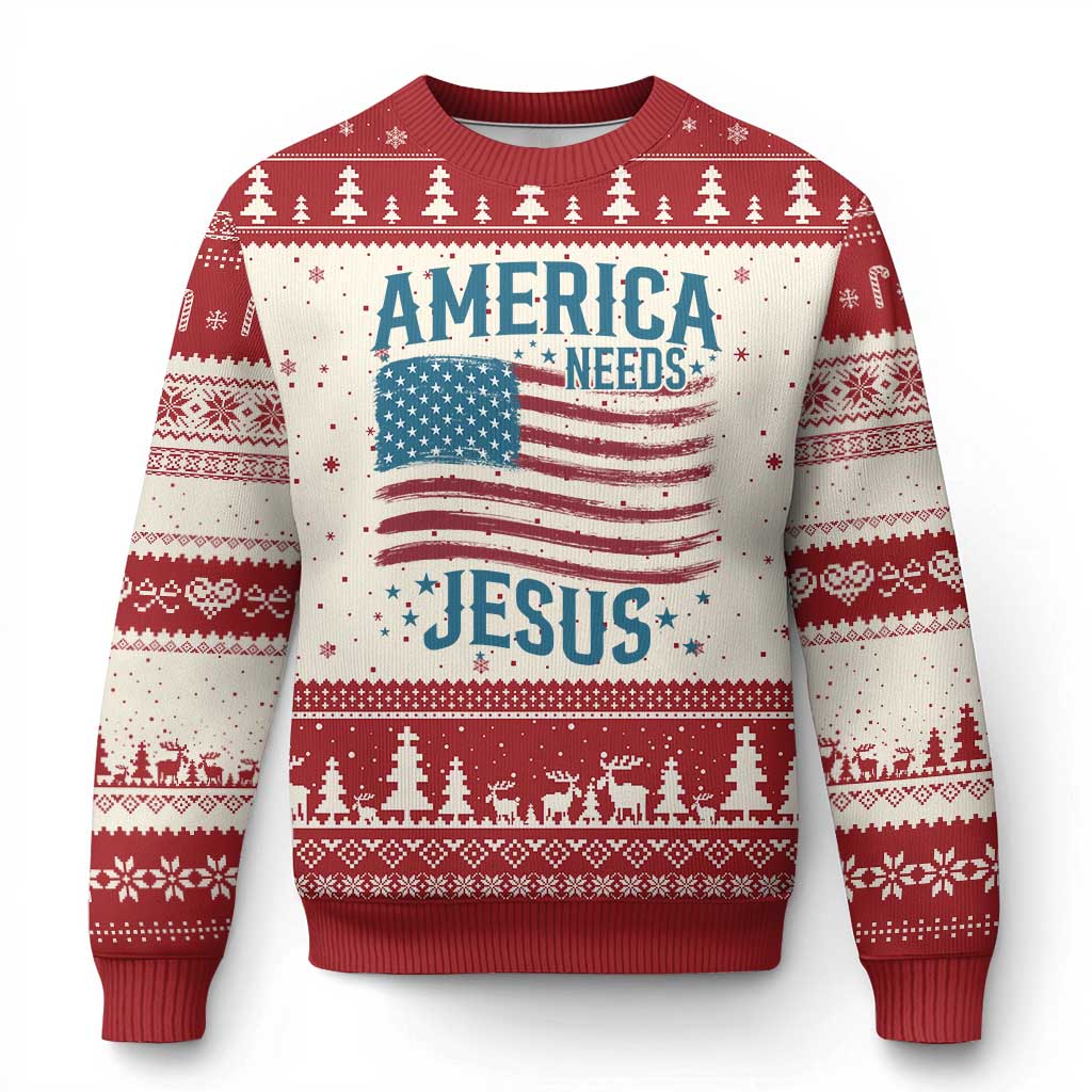 America Needs Jesus Ugly Christmas Sweater 4th of July Christian