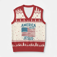 America Needs Jesus V-Neck Knit Sweater Vest 4th of July Christian