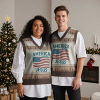 America Needs Jesus V-Neck Knit Sweater Vest 4th of July Christian