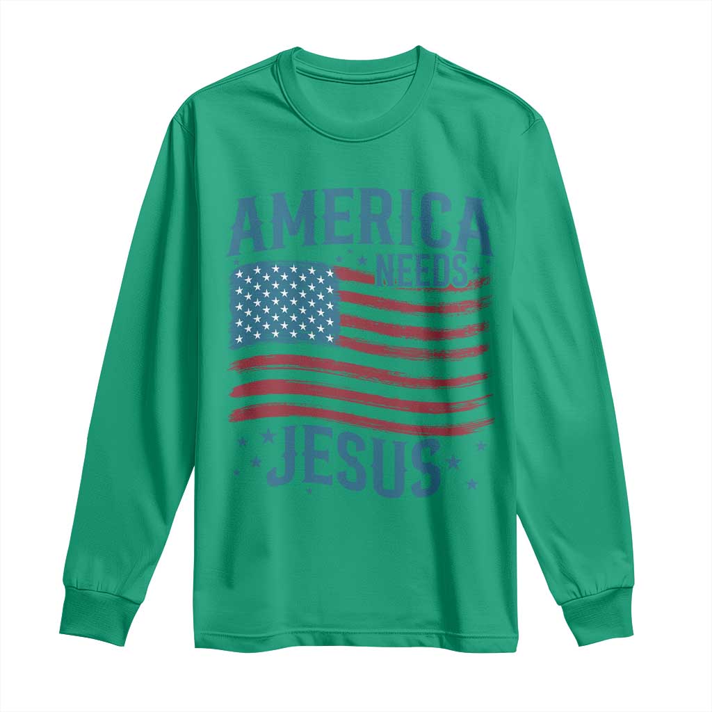 America Needs Jesus Long Sleeve Shirt 4th of July Christian