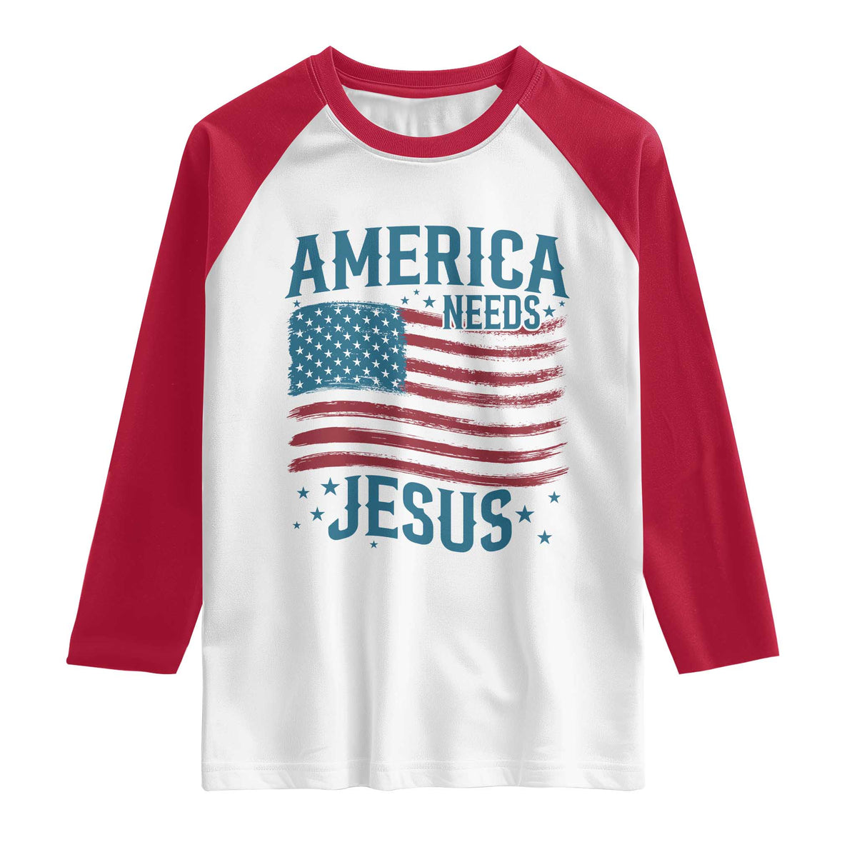 America Needs Jesus Raglan Shirt 4th of July Christian