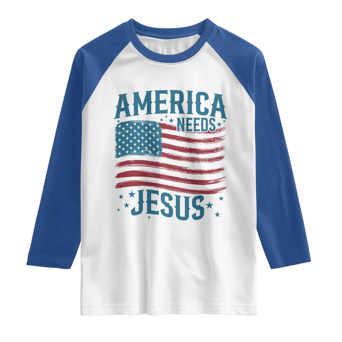 America Needs Jesus Raglan Shirt 4th of July Christian