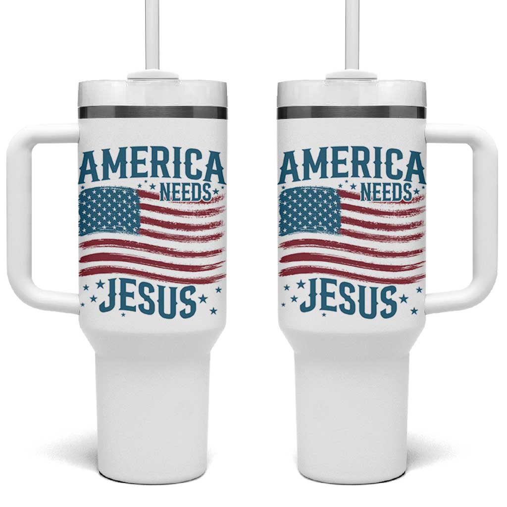 America Needs Jesus Tumbler With Handle 4th of July Christian