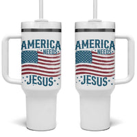 America Needs Jesus Tumbler With Handle 4th of July Christian