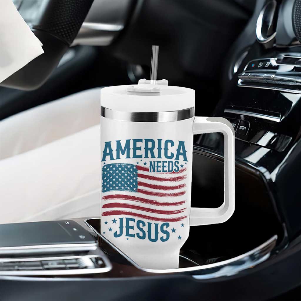 America Needs Jesus Tumbler With Handle 4th of July Christian