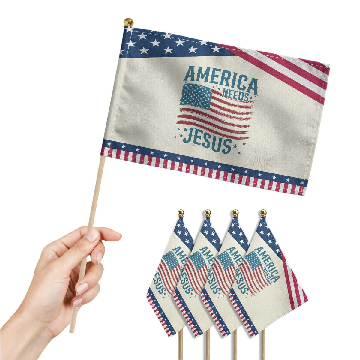 America Needs Jesus Patriotic Handheld Flag 4th of July Christian