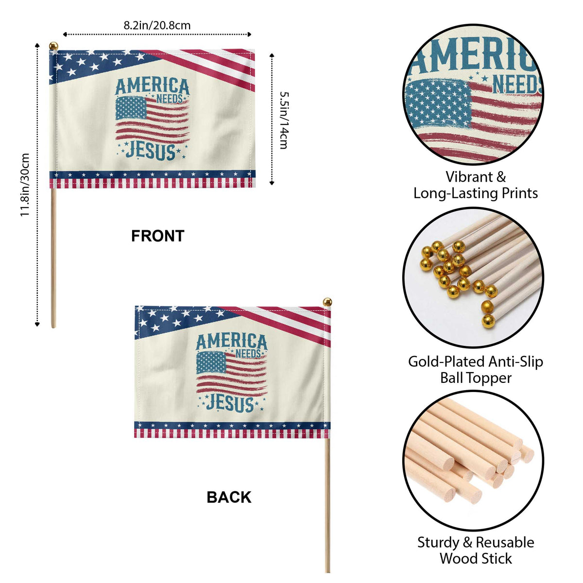 America Needs Jesus Patriotic Handheld Flag 4th of July Christian