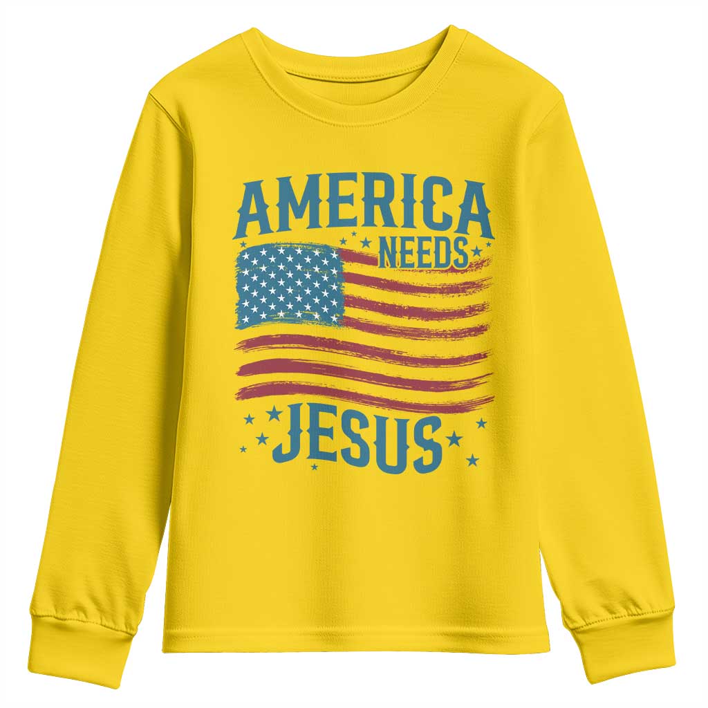 America Needs Jesus Youth Sweatshirt 4th of July Christian
