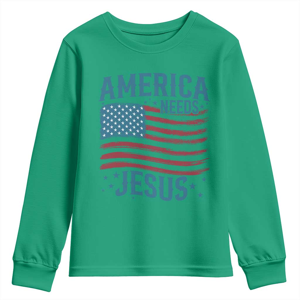 America Needs Jesus Youth Sweatshirt 4th of July Christian