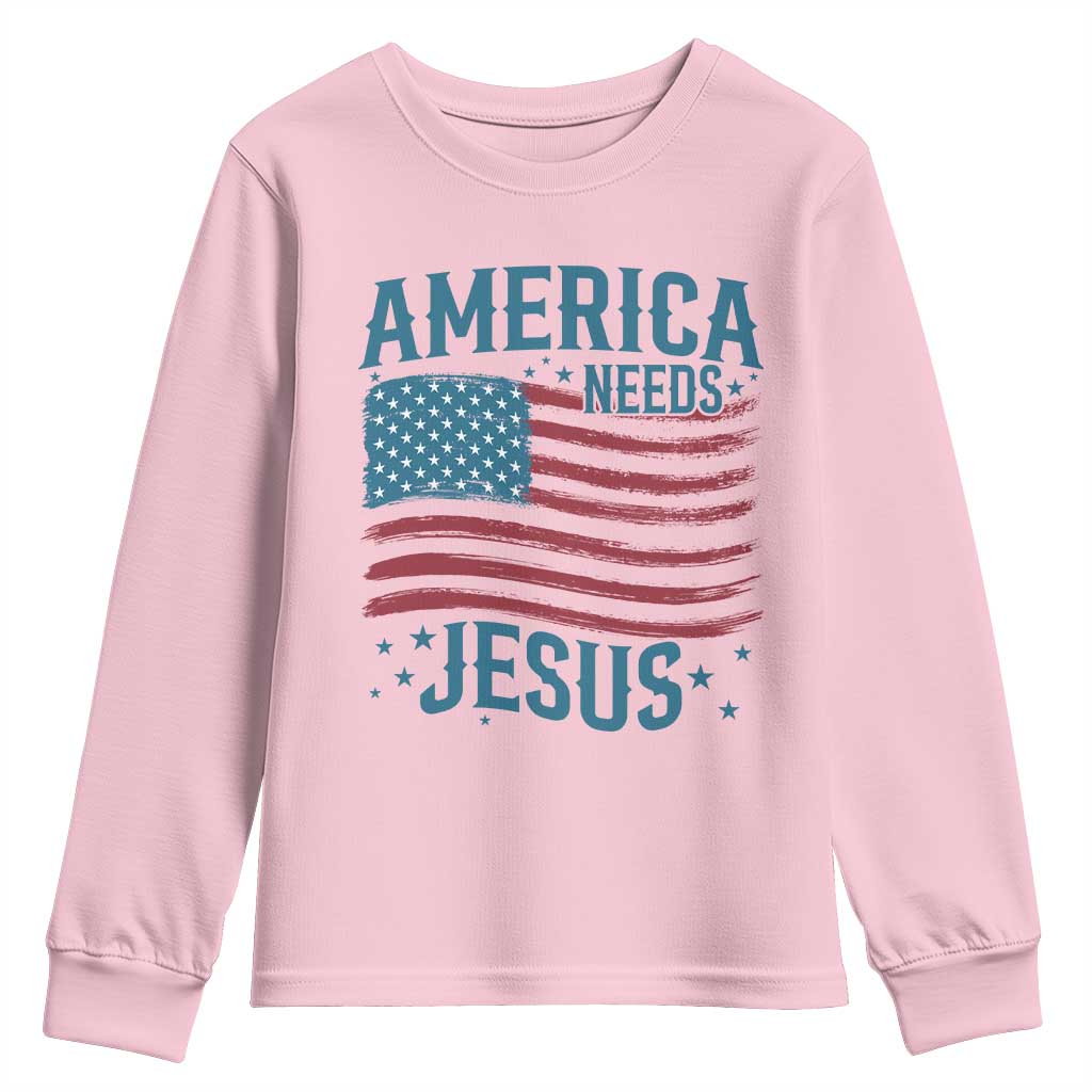 America Needs Jesus Youth Sweatshirt 4th of July Christian