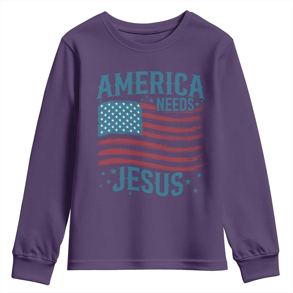 America Needs Jesus Youth Sweatshirt 4th of July Christian