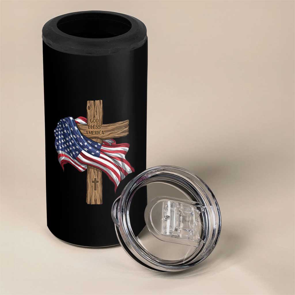 God Bless America 250 Years 4 in 1 Can Cooler Tumbler 4th of July Christian Jesus