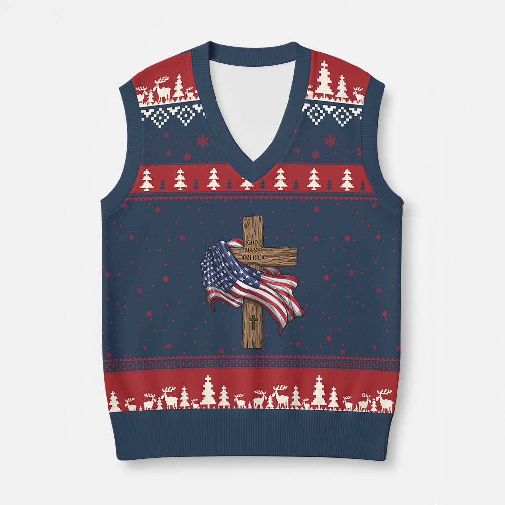 God Bless America 250 Years V-Neck Knit Sweater Vest 4th of July Christian Jesus
