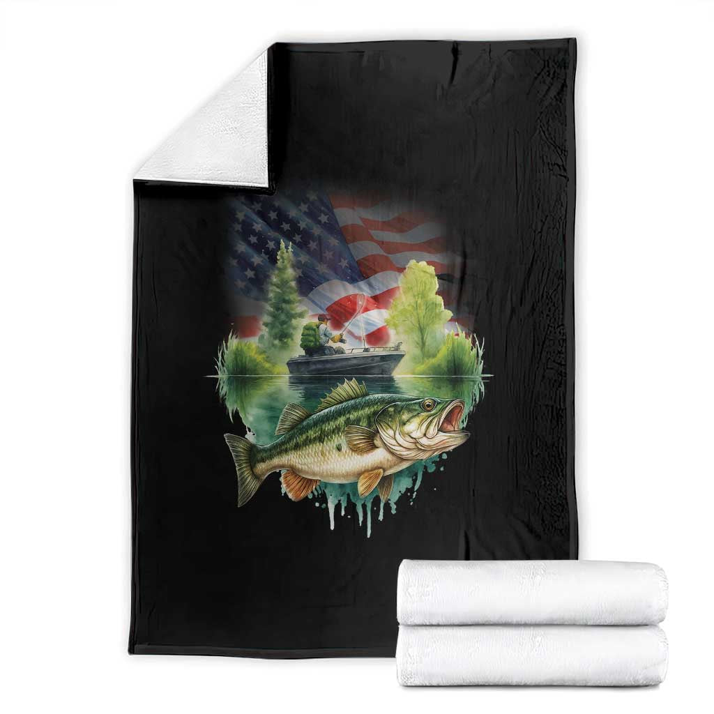 Bass Fishing Patriotic American Flag Throw Blanket - Wonder Print Shop