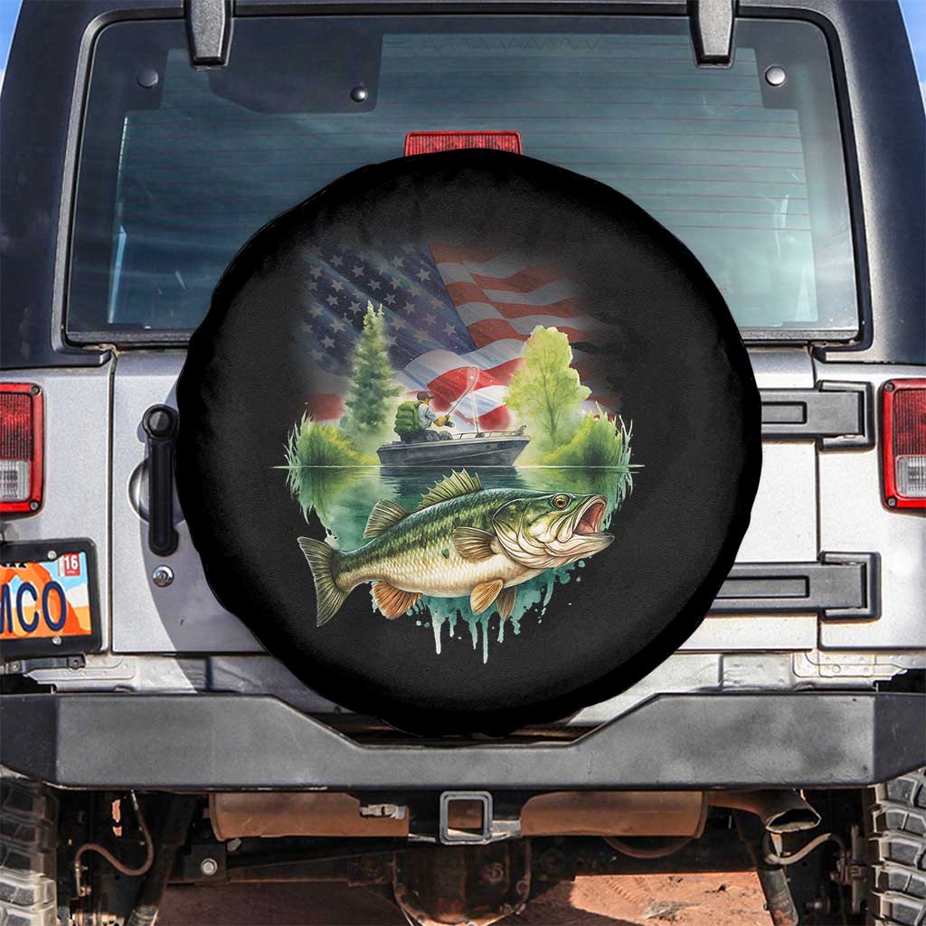 Bass Fishing Patriotic American Flag Spare Tire Cover - Wonder Print Shop
