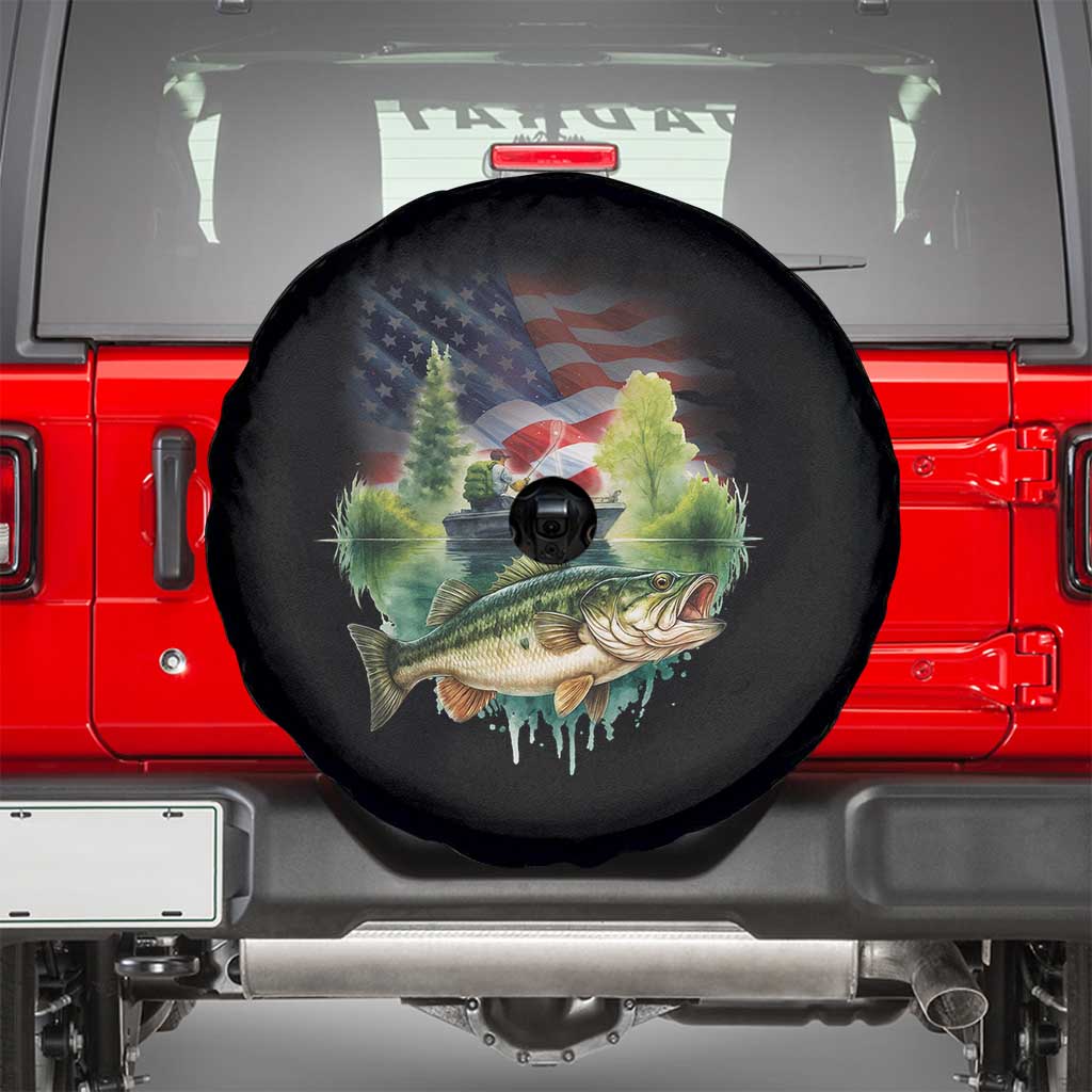 Bass Fishing Patriotic American Flag Spare Tire Cover - Wonder Print Shop