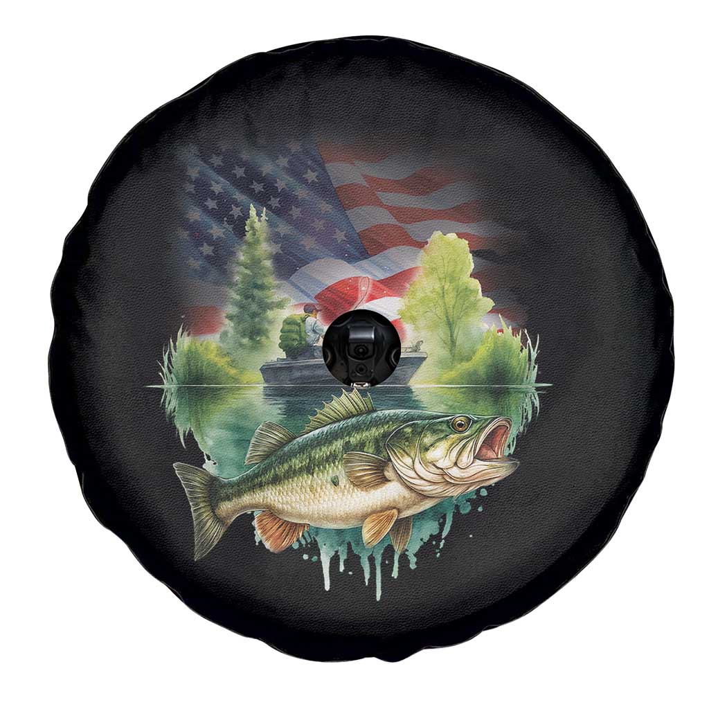 Bass Fishing Patriotic American Flag Spare Tire Cover - Wonder Print Shop