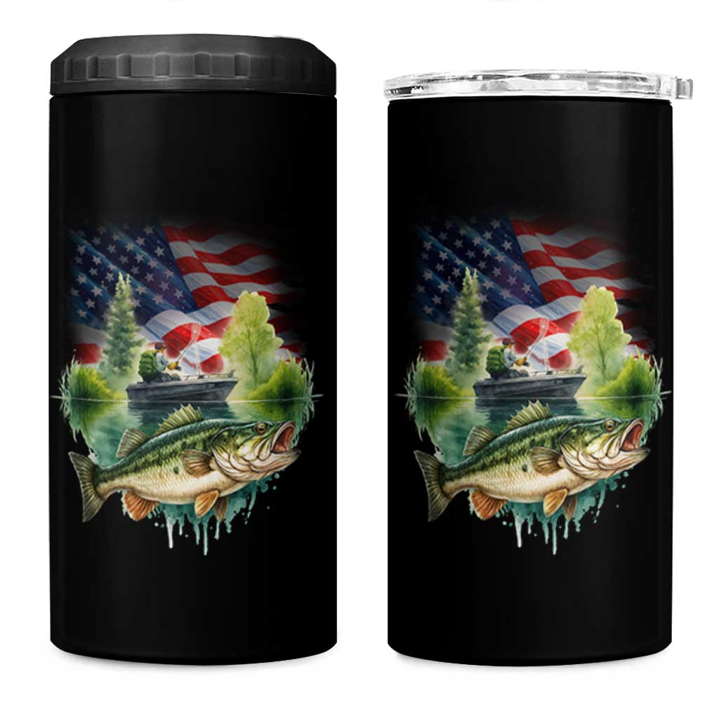 Bass Fishing Patriotic American Flag 4 in 1 Can Cooler Tumbler - Wonder Print Shop