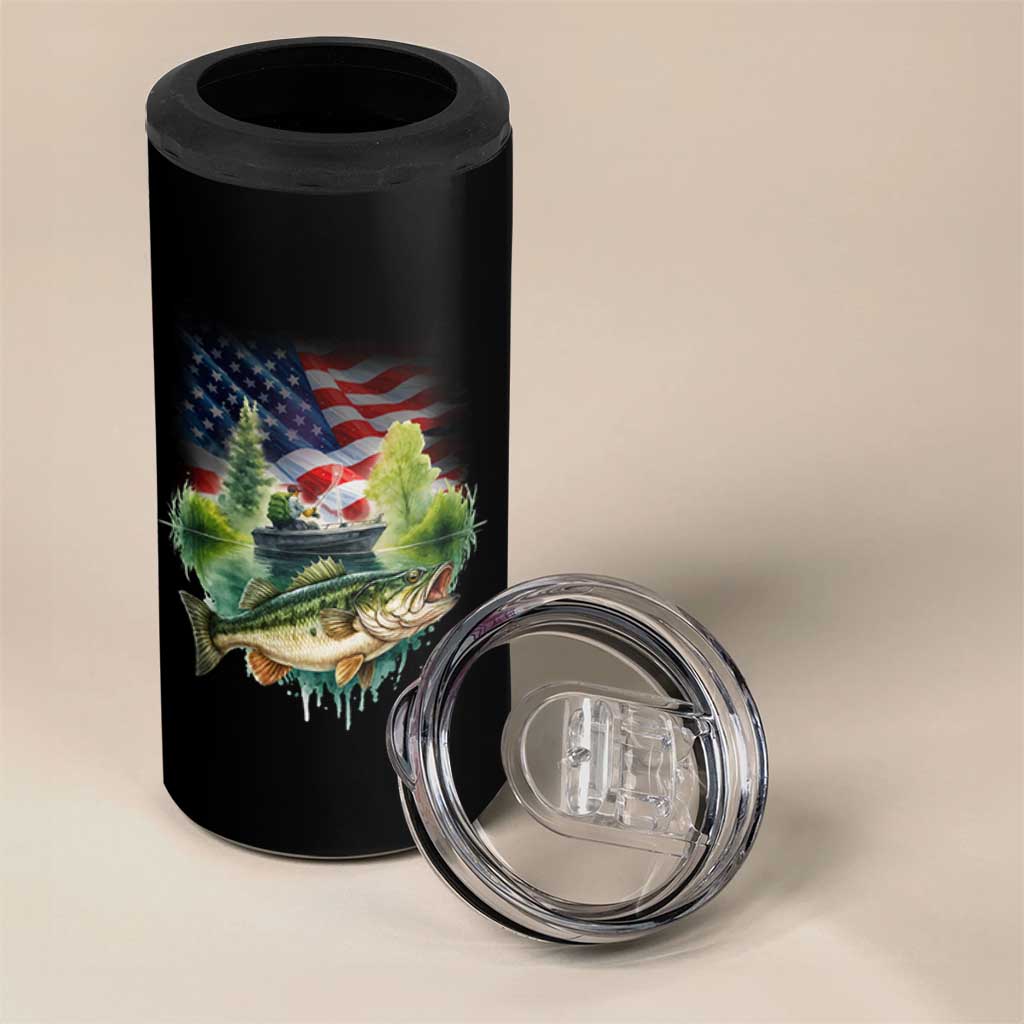 Bass Fishing Patriotic American Flag 4 in 1 Can Cooler Tumbler - Wonder Print Shop