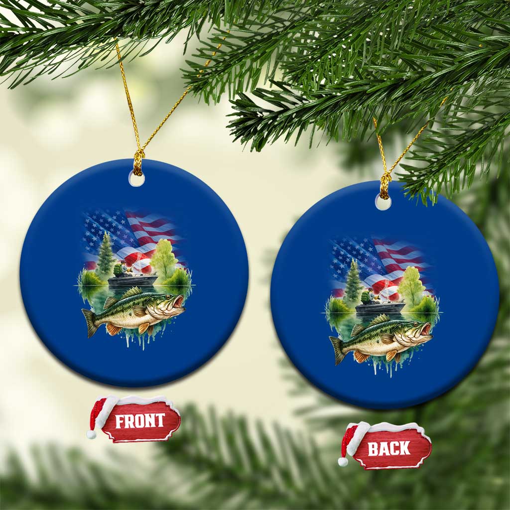 Bass Fishing Patriotic American Flag Ceramic Ornament - Wonder Print Shop