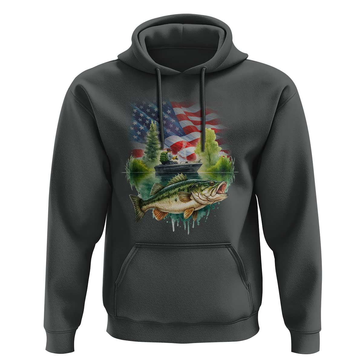 Bass Fishing Patriotic American Flag Hoodie - Wonder Print Shop