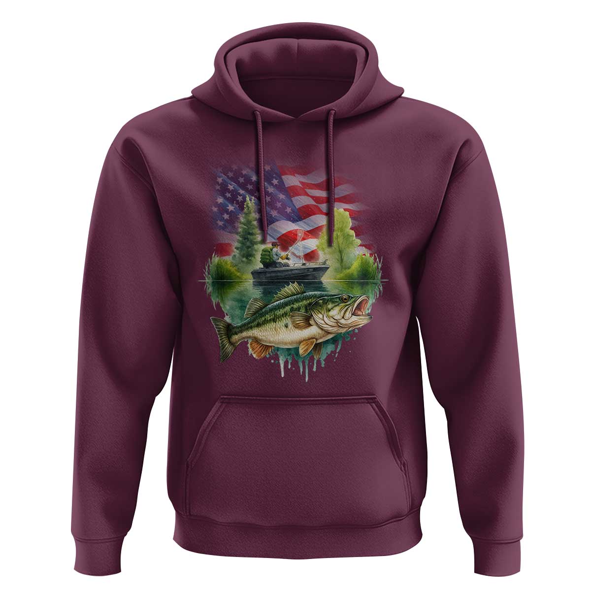 Bass Fishing Patriotic American Flag Hoodie - Wonder Print Shop