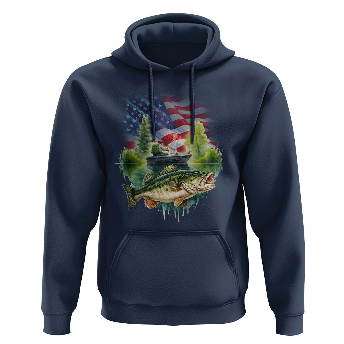 Bass Fishing Patriotic American Flag Hoodie - Wonder Print Shop