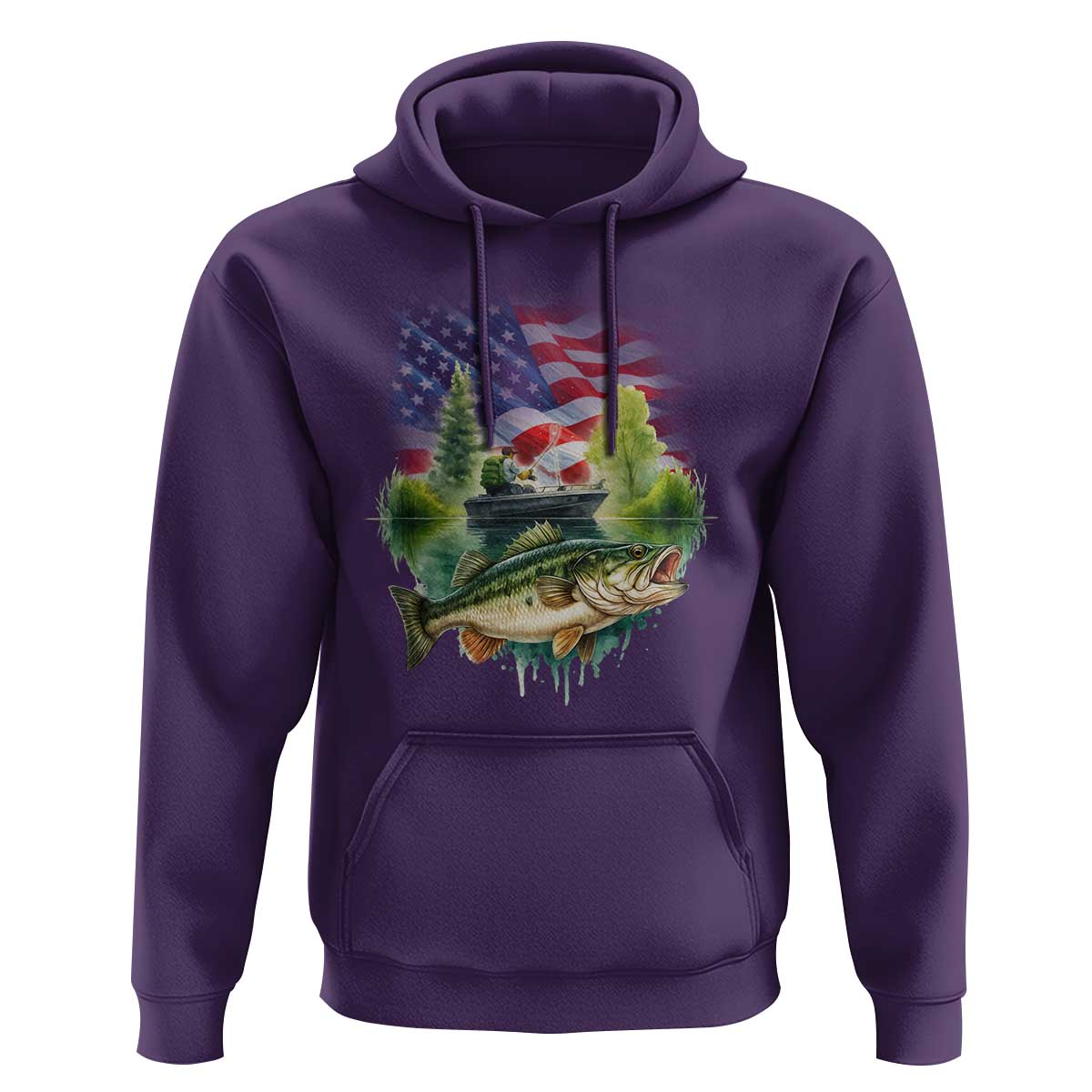 Bass Fishing Patriotic American Flag Hoodie - Wonder Print Shop