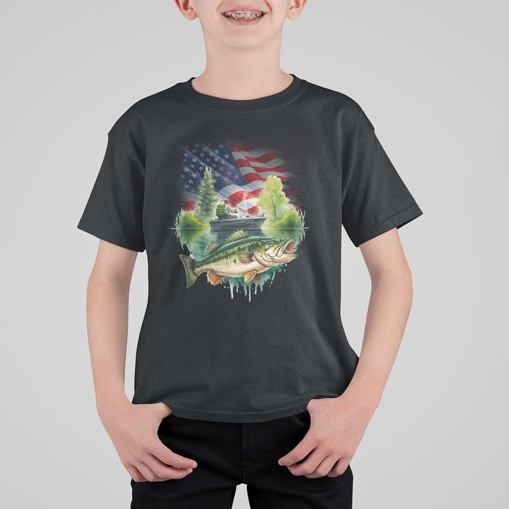Bass Fishing Patriotic American Flag T Shirt For Kid - Wonder Print Shop