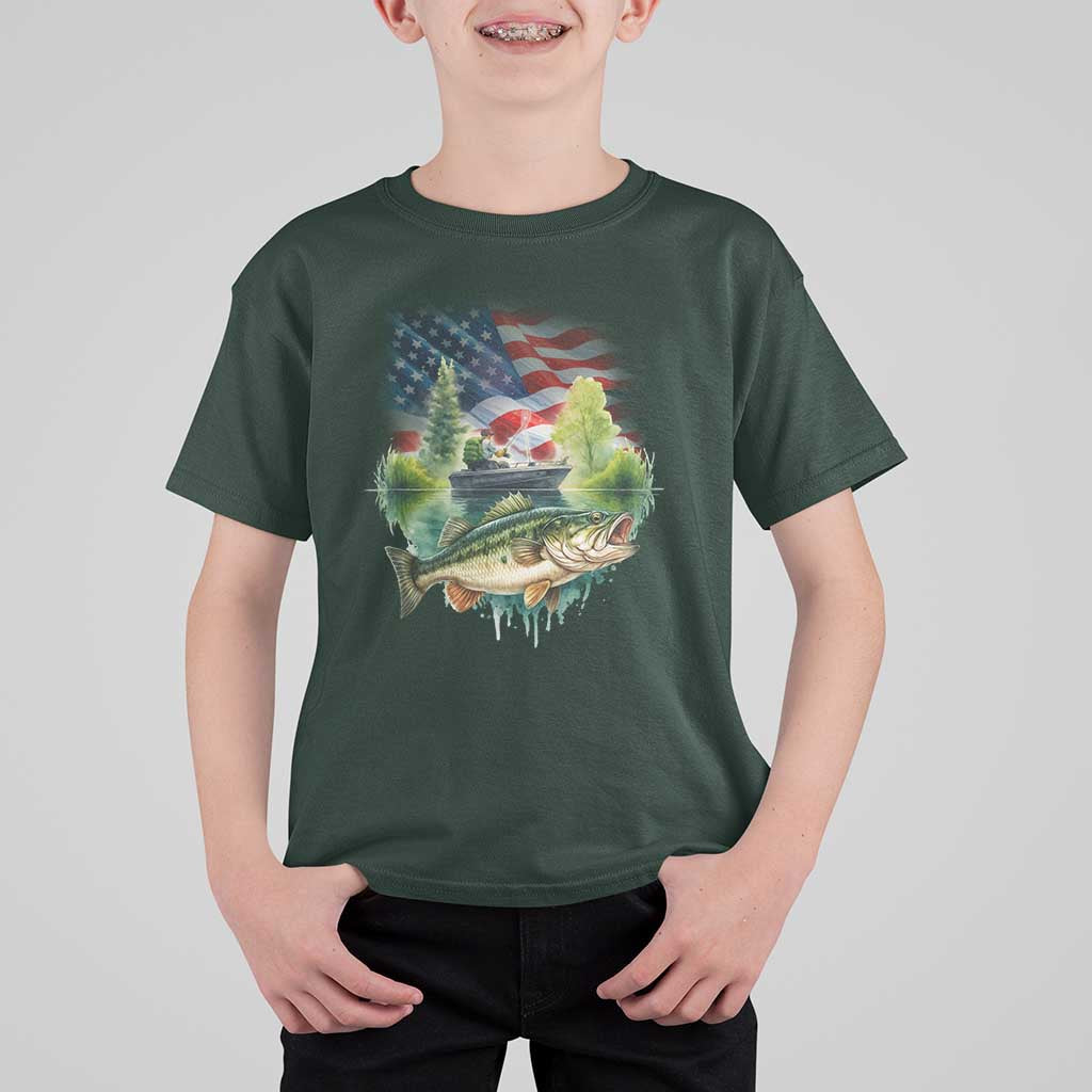 Bass Fishing Patriotic American Flag T Shirt For Kid - Wonder Print Shop
