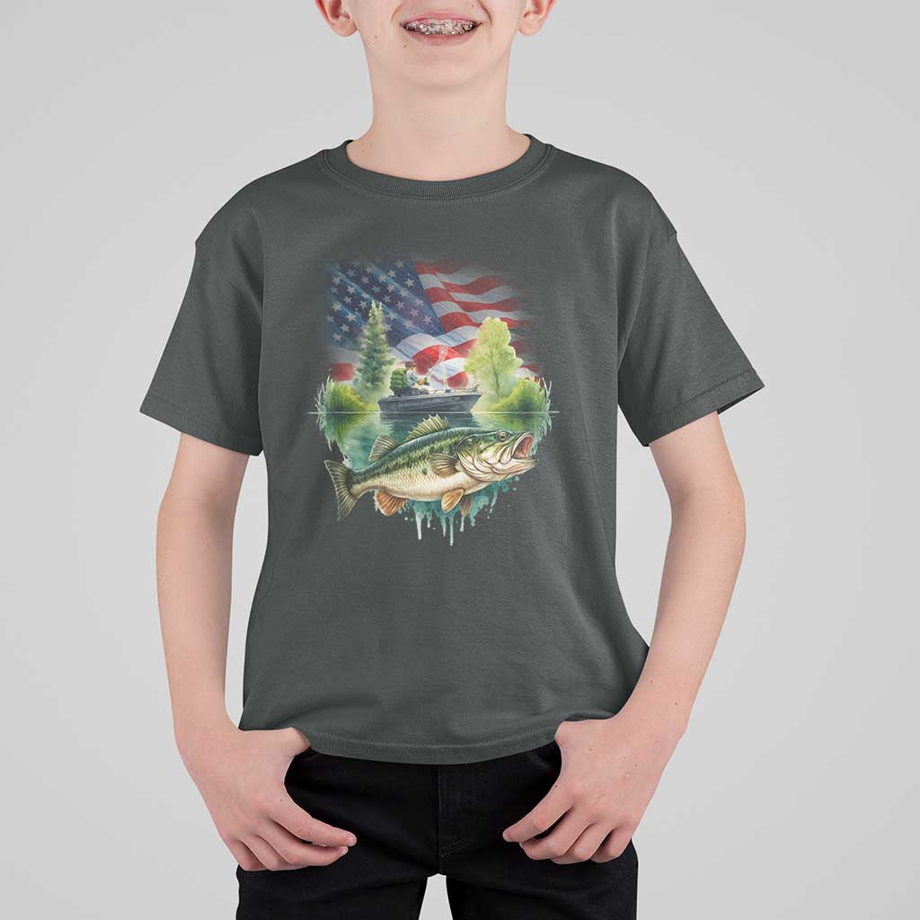 Bass Fishing Patriotic American Flag T Shirt For Kid - Wonder Print Shop