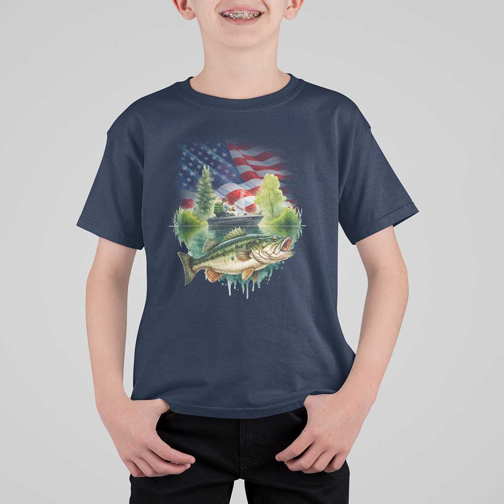 Bass Fishing Patriotic American Flag T Shirt For Kid - Wonder Print Shop