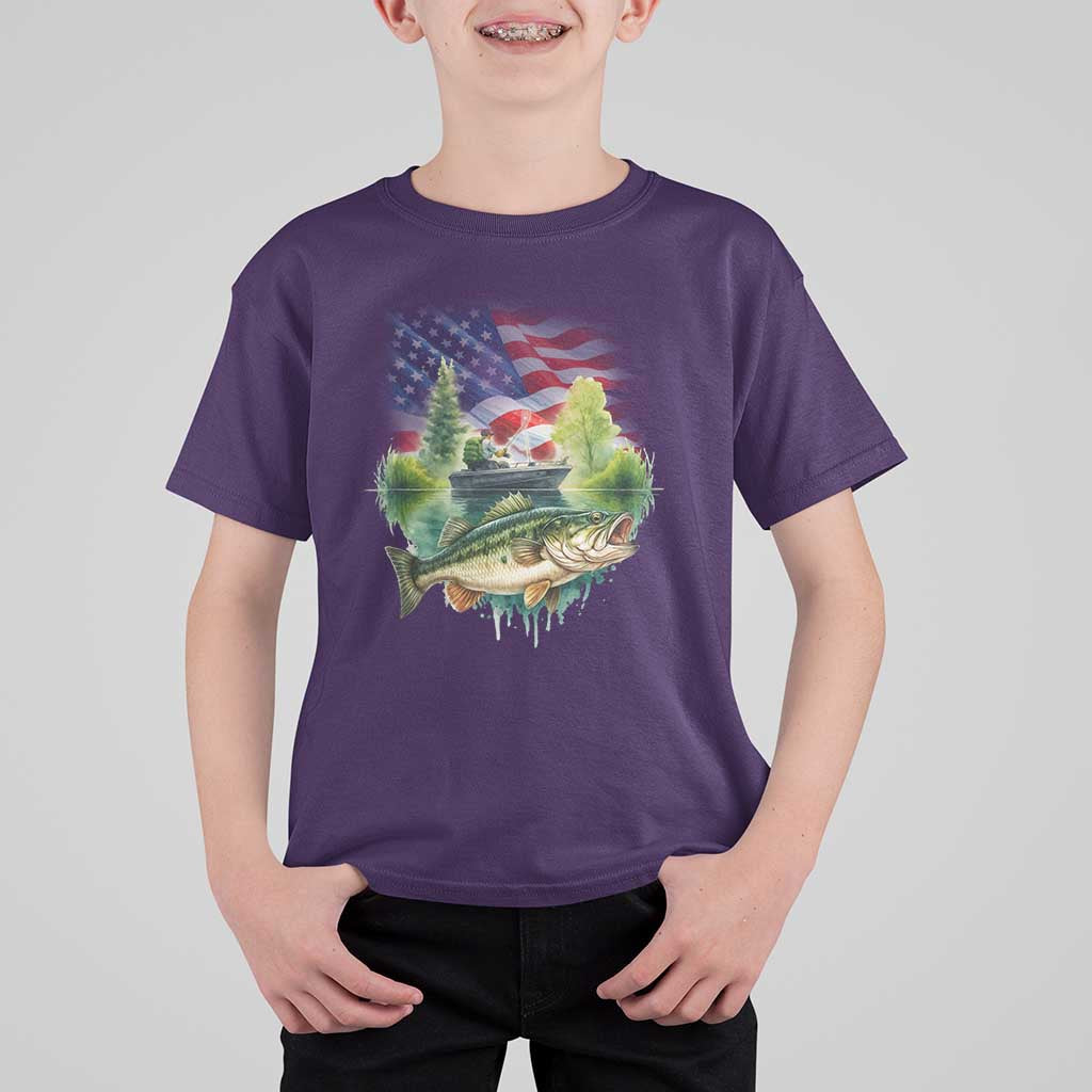 Bass Fishing Patriotic American Flag T Shirt For Kid - Wonder Print Shop